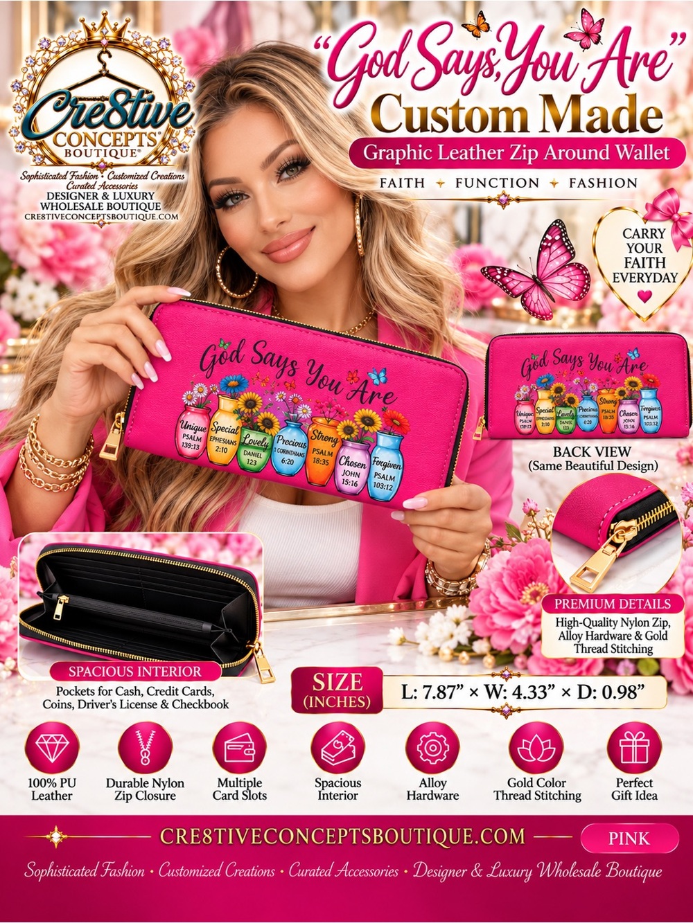 Cre8tive Concepts Boutique® “God Says, You Are” Custom Graphic Leather Wallet